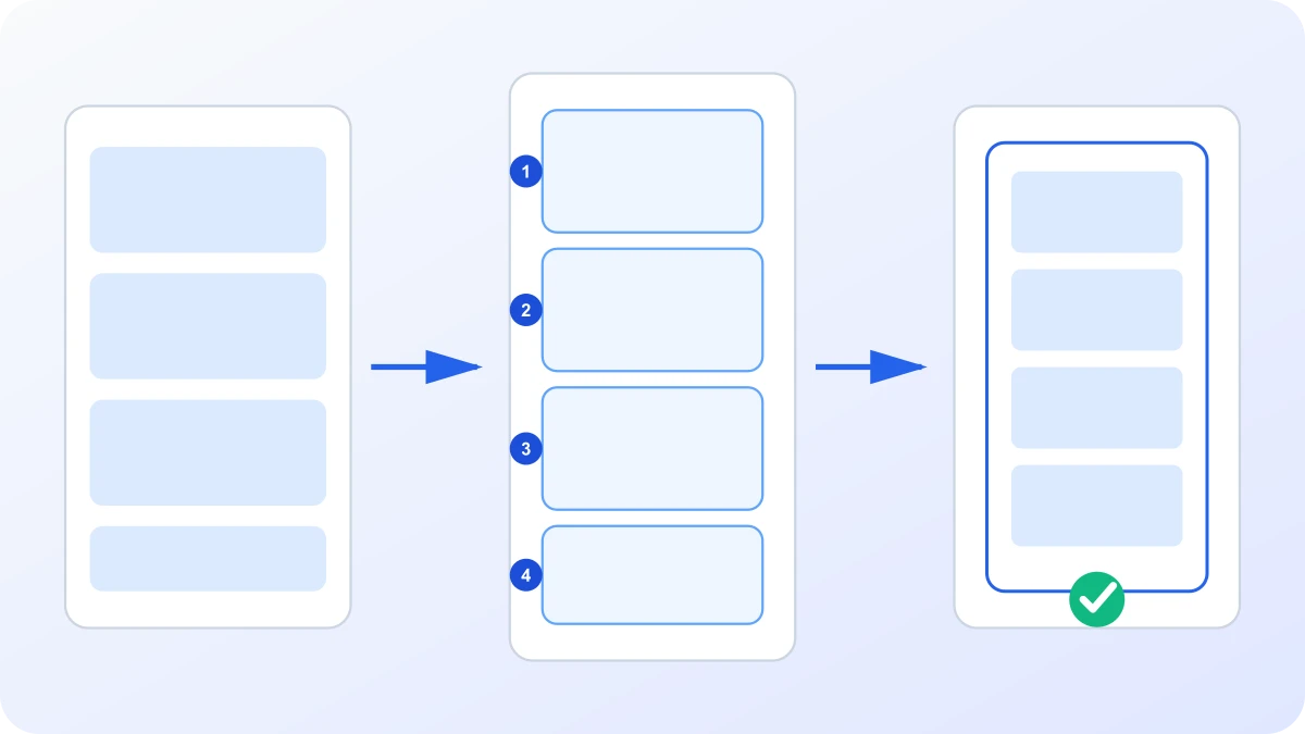 Viewport slices moving through measurement, capture, assembly, and verification.